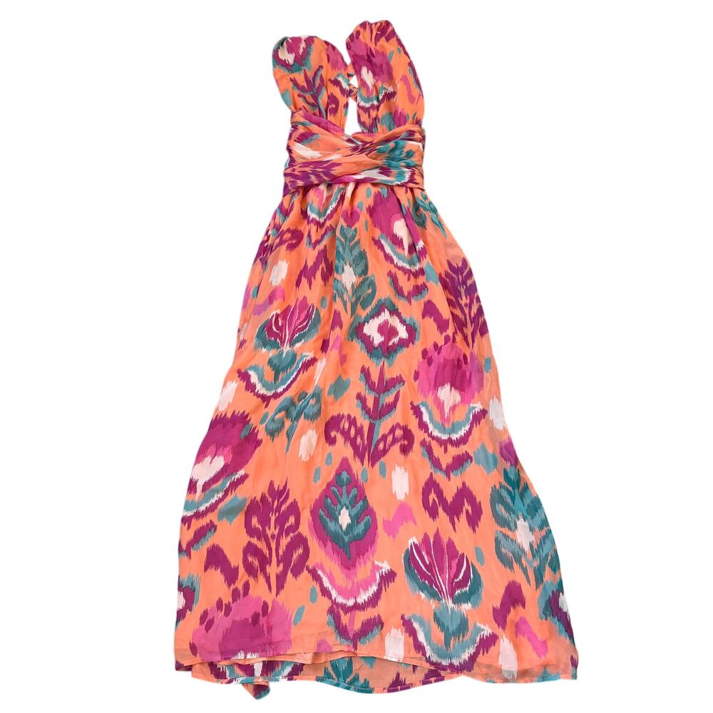 Banjanan Plunge Silk Maxi Dress Ikat Floral Spice